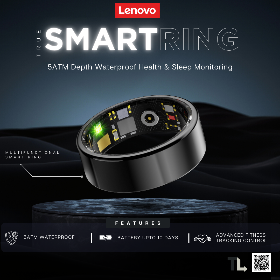 Lenovo Smart Ring Lenovo Smart Ring: 5ATM Depth Waterproof Health & Sleep Monitoring Finger Ring with Multi-Sport Modes Black