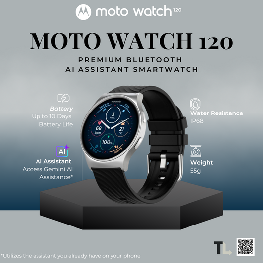 Motorola Smart Watch Moto Watch 120 Premium Bluetooth AI Assistant Smartwatch - Motorola Glacier Silver