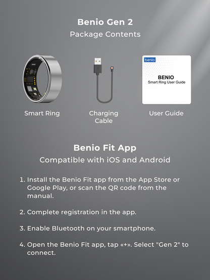 Benio Gen 2 Smart Ring - Premium Titanium Health & Fitness Tracker