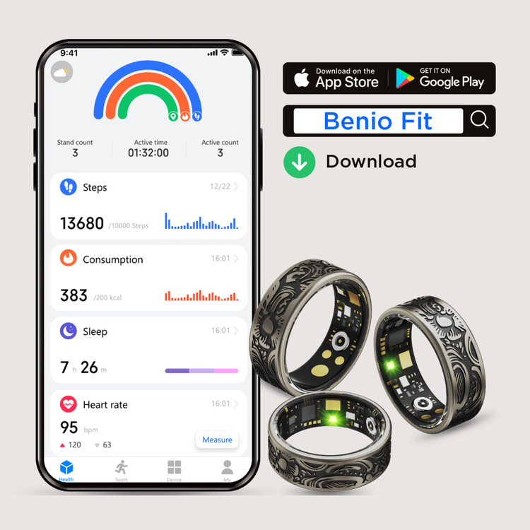 Benio Gen 2 Smart Ring - Premium Titanium Health & Fitness Tracker
