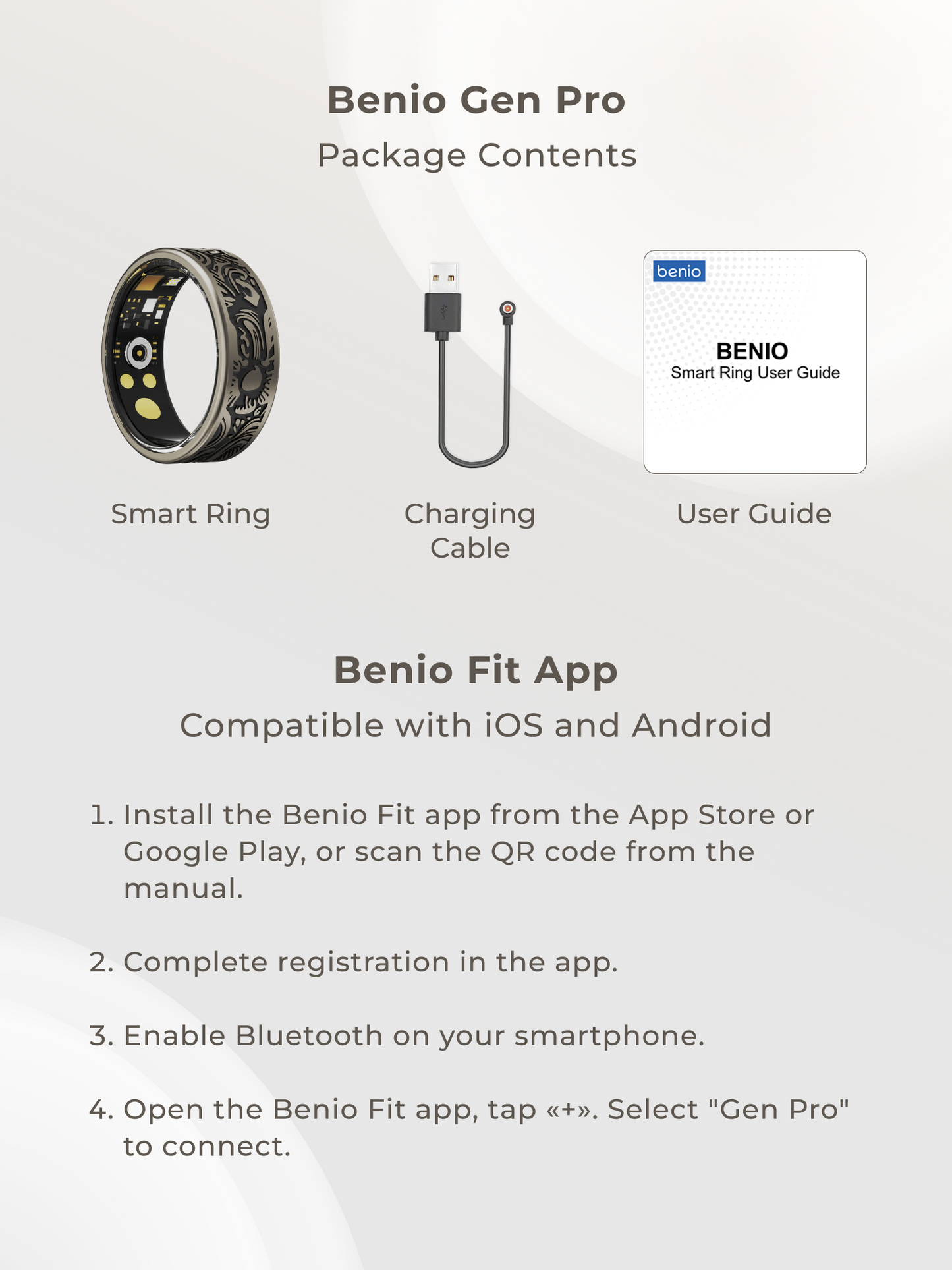 Benio Gen Pro Smart Ring - Titanium Health & Fitness Tracker | Heart Rate, SpO2 & Sleep Monitor