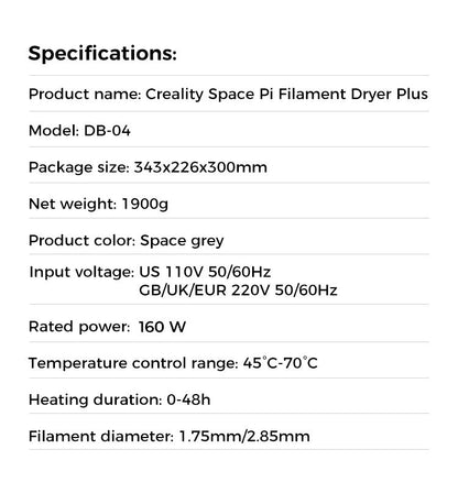 Creality Space Pi Filament Dryer Plus | Dual-Spool Dehydrator