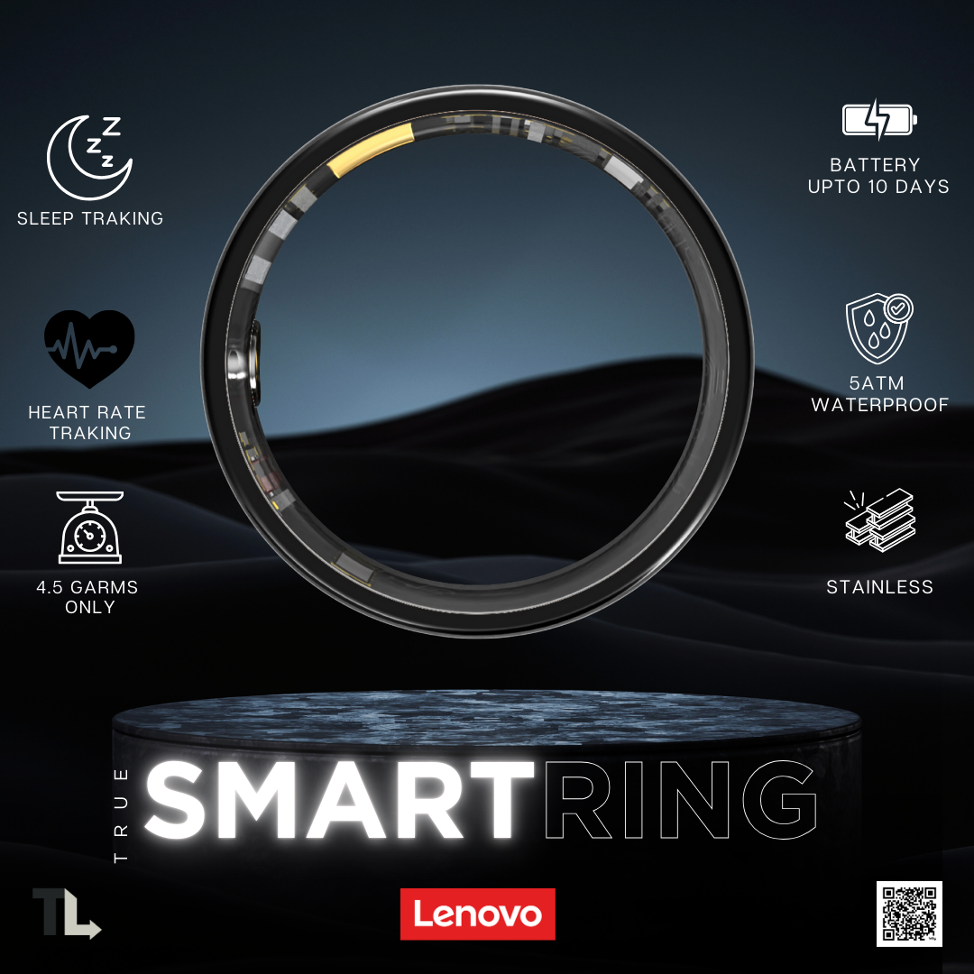 Lenovo Smart Ring: 5ATM Depth Waterproof Health & Sleep Monitoring Finger Ring with Multi-Sport Modes