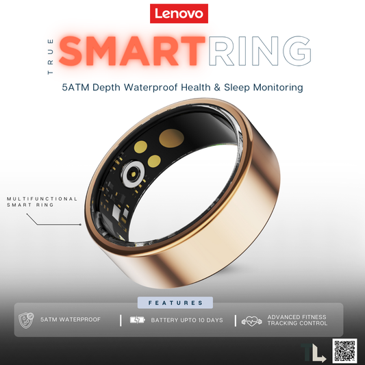Lenovo Smart Ring: 5ATM Depth Waterproof Health & Sleep Monitoring Finger Ring with Multi-Sport Modes