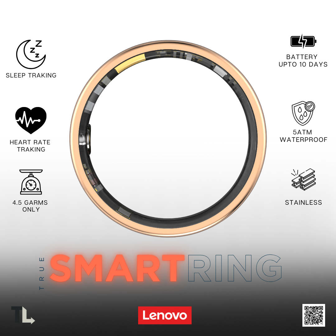 Lenovo Smart Ring: 5ATM Depth Waterproof Health & Sleep Monitoring Finger Ring with Multi-Sport Modes