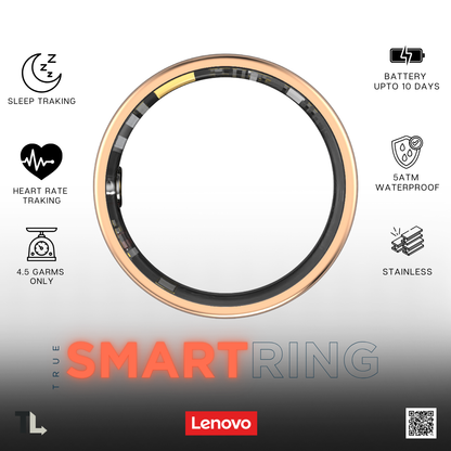 Lenovo Smart Ring: 5ATM Depth Waterproof Health & Sleep Monitoring Finger Ring with Multi-Sport Modes