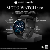 Motorola Smart Watch Moto Watch 120 Premium Bluetooth AI Assistant Smartwatch - Motorola Phantom Black
