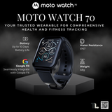 Motorola Smart Watch Moto Watch 70 Health and Fitness Smartwatch - Motorola Phantom Black