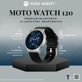 Motorola Smart Watch Moto Watch 120 Premium Bluetooth AI Assistant Smartwatch - Motorola Glacier Silver